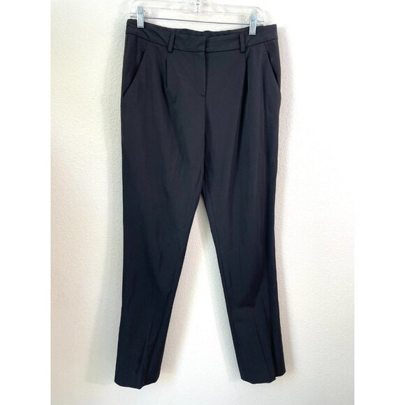 Theory Womens 8 Black Pleated Front Scuba Dress Pants Tapered - Picture 1 of 10